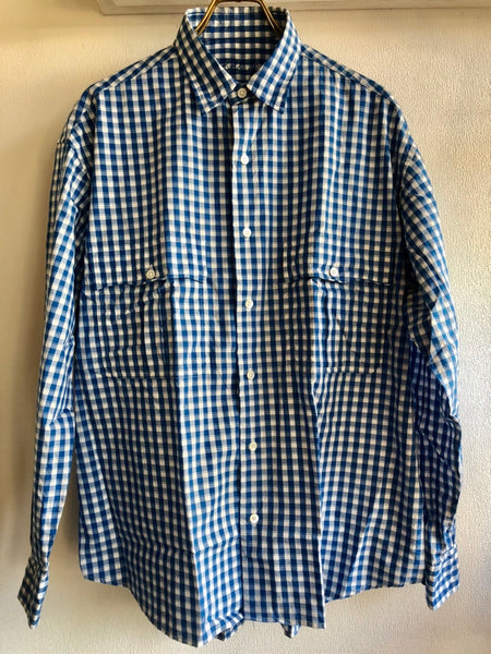 Porter Classic ROLL UP GINGHAM CHECK SHIRT -BLUE-　ポータークラシック ロールアップシャツ  ギンガムチェック ブルー